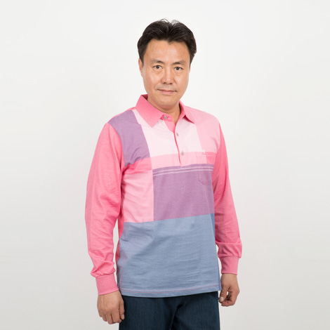 [한장세일]  간절기 브릭 패턴 카라 티셔츠 278 (분홍 100)