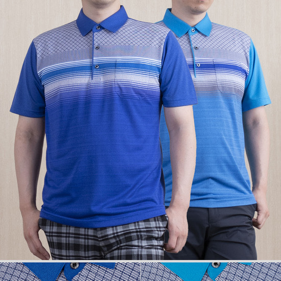 남성 여름 카치온 숄더 패턴 반팔 카라 티셔츠 669