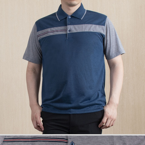 카라 포인트 신사 스판 고급 투톤 티셔츠 205-1
