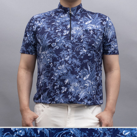 여름철 청량감 주는 시원한 꽃무늬 반지퍼 카라티셔츠