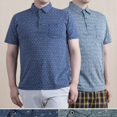 여름 남성 면혼방 스판 패턴 반팔 카라 티셔츠 655
